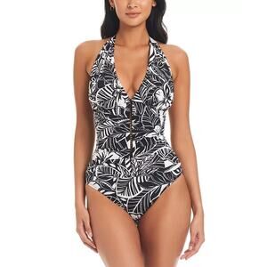 Bleu by Rod Beattie Women Floral Ciao Bella One-Piece Halter Swimsuit Size US 8